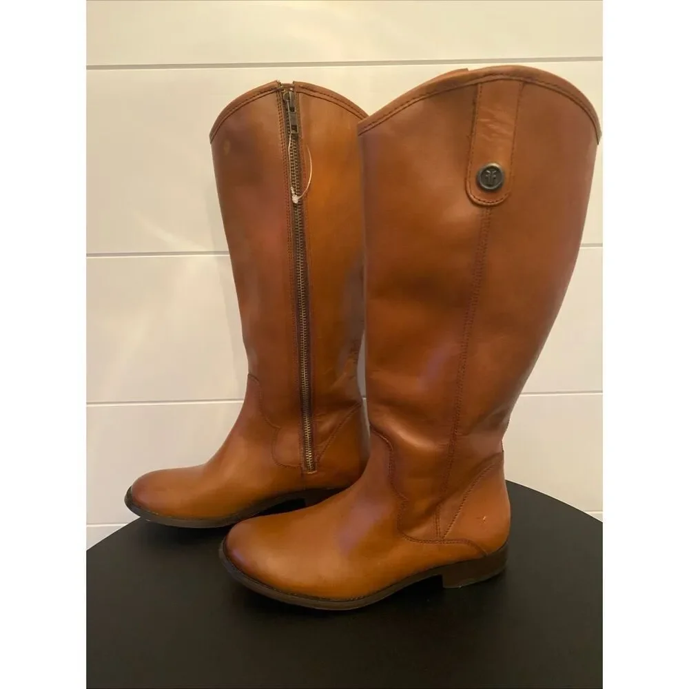 NEW $370 FRYE Marissa Medallion BUTTON MODERNIZIED ZIP BOOT COGNAC 6.5 (ME5) - Picture 3 of 9